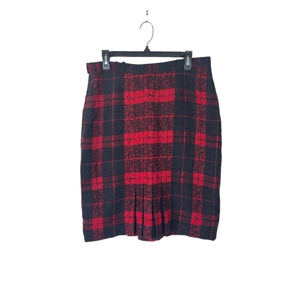 JS Scherrer Vintage Womens Pencil Skirt Size Large Black Red Plaid Wool Paris - Picture 13 of 14